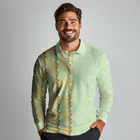 Hawaii Shell Tiare Anthurium Heliconia Lei Long Sleeve Polo Shirt With Tapa Pattern Baby Green