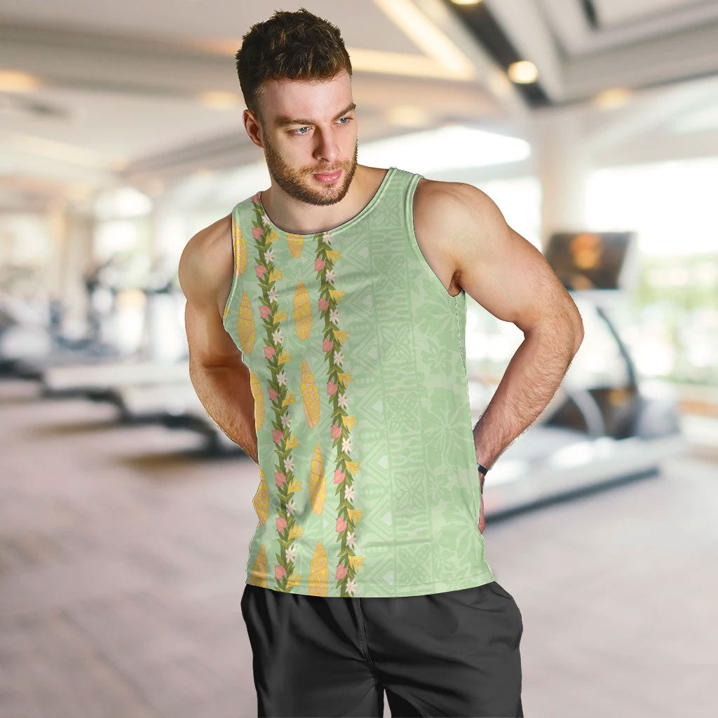 Hawaii Shell Tiare Anthurium Heliconia Lei Men Tank Top With Tapa Pattern Baby Green