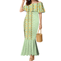Hawaii Shell Tiare Anthurium Heliconia Lei Mermaid Dress With Tapa Pattern Baby Green