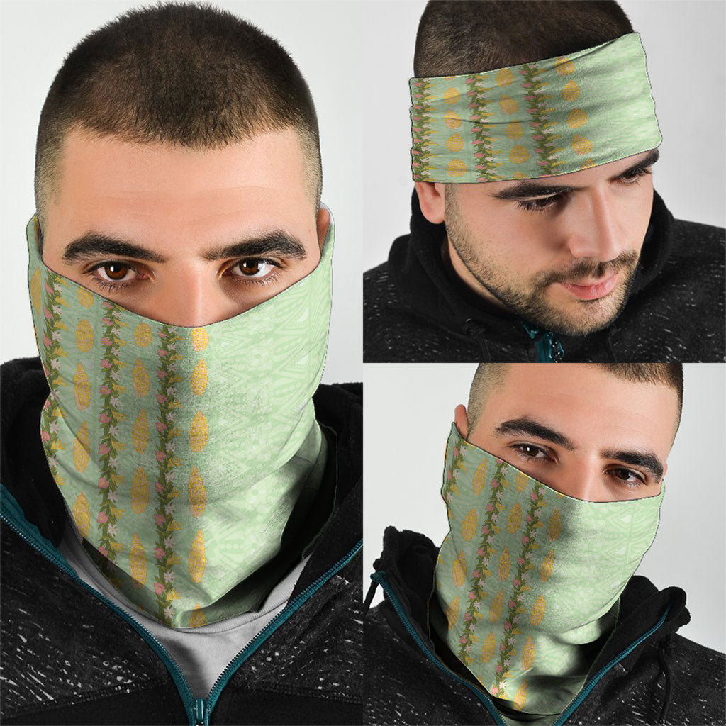 Hawaii Shell Tiare Anthurium Heliconia Lei Neck Gaiter With Tapa Pattern Baby Green