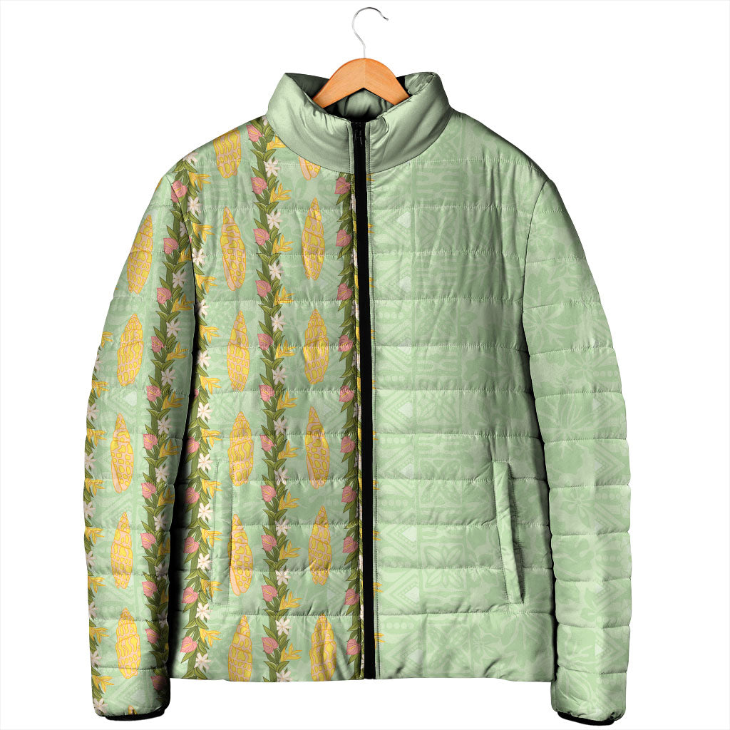 Hawaii Shell Tiare Anthurium Heliconia Lei Padded Jacket With Tapa Pattern Baby Green