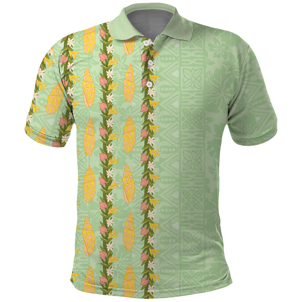 Hawaii Shell Tiare Anthurium Heliconia Lei Polo Shirt With Tapa Pattern Baby Green LT05 Green - Polynesian Pride