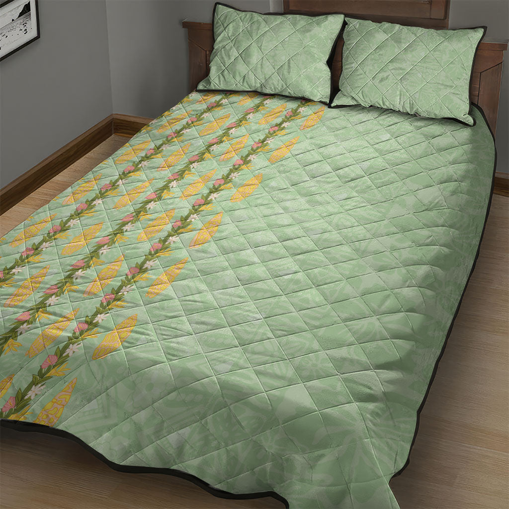 Hawaii Shell Tiare Anthurium Heliconia Lei Quilt Bed Set With Tapa Pattern Baby Green