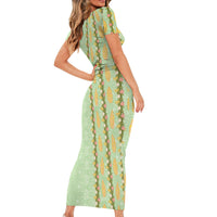 Hawaii Shell Tiare Anthurium Heliconia Lei Short Sleeve Bodycon Dress With Tapa Pattern Baby Green