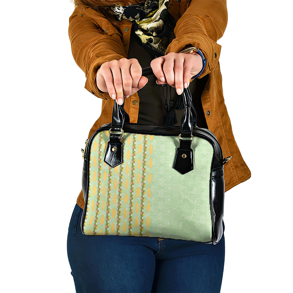 Hawaii Shell Tiare Anthurium Heliconia Lei Shoulder Handbag With Tapa Pattern Baby Green