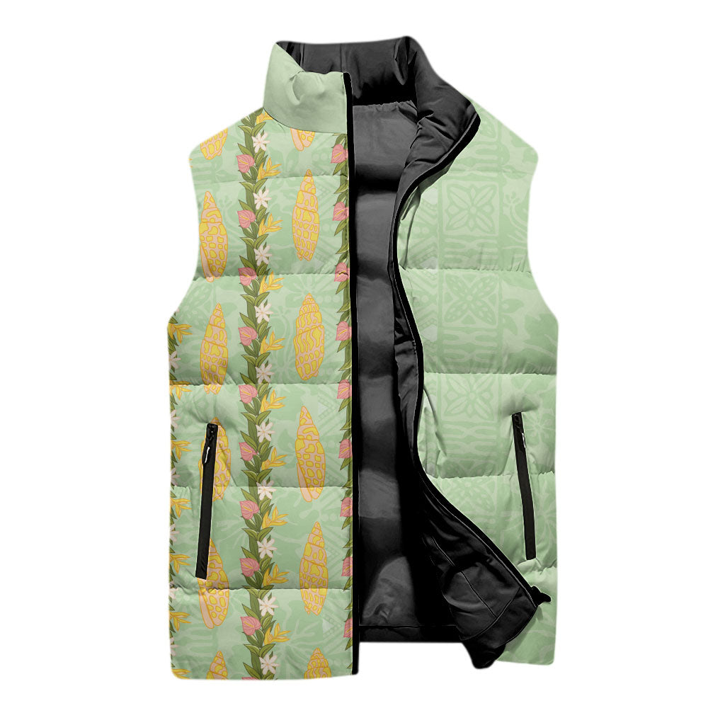 Hawaii Shell Tiare Anthurium Heliconia Lei Sleeveless Puffer Jacket With Tapa Pattern Baby Green