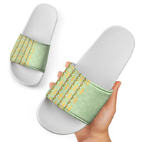Hawaii Shell Tiare Anthurium Heliconia Lei Slide Sandals With Tapa Pattern Baby Green