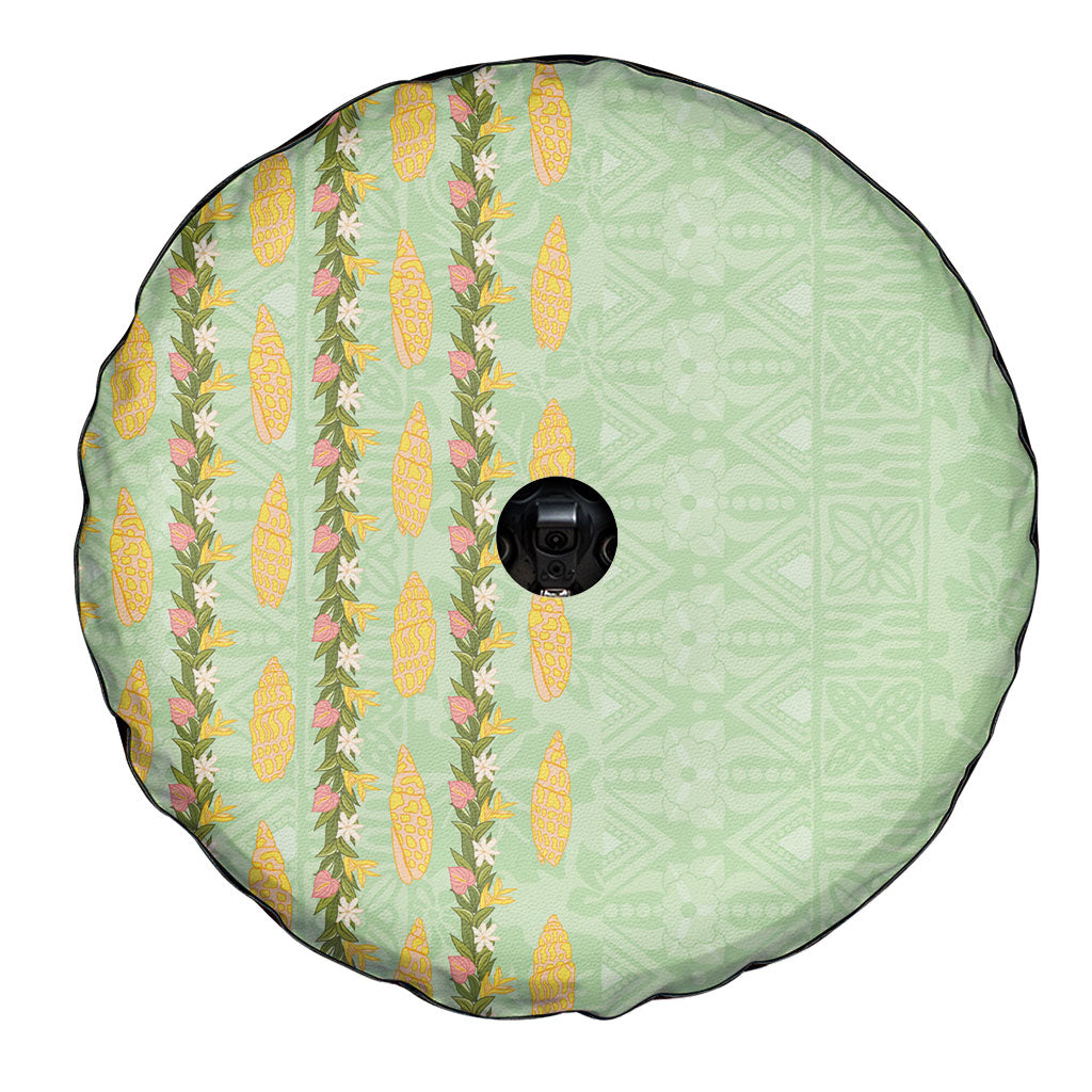 Hawaii Shell Tiare Anthurium Heliconia Lei Spare Tire Cover With Tapa Pattern Baby Green