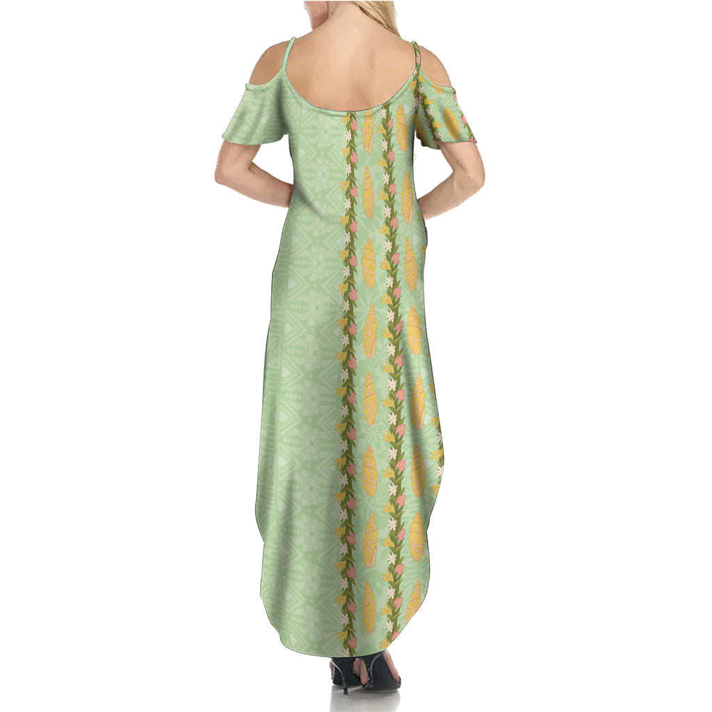 Hawaii Shell Tiare Anthurium Heliconia Lei Summer Maxi Dress With Tapa Pattern Baby Green