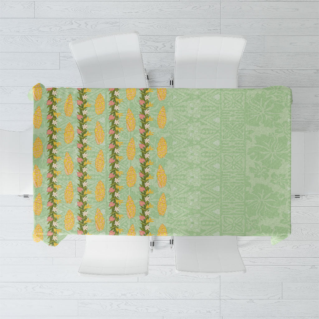 Hawaii Shell Tiare Anthurium Heliconia Lei Tablecloth With Tapa Pattern Baby Green LT05 Green - Polynesian Pride