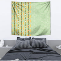 Hawaii Shell Tiare Anthurium Heliconia Lei Tapestry With Tapa Pattern Baby Green