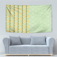 Hawaii Shell Tiare Anthurium Heliconia Lei Tapestry With Tapa Pattern Baby Green