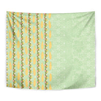Hawaii Shell Tiare Anthurium Heliconia Lei Tapestry With Tapa Pattern Baby Green