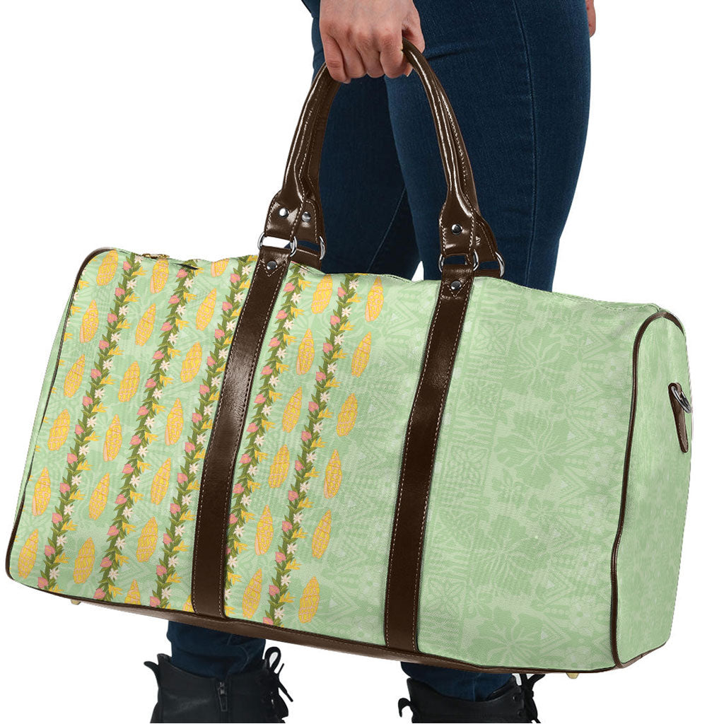 Hawaii Shell Tiare Anthurium Heliconia Lei Travel Bag With Tapa Pattern Baby Green