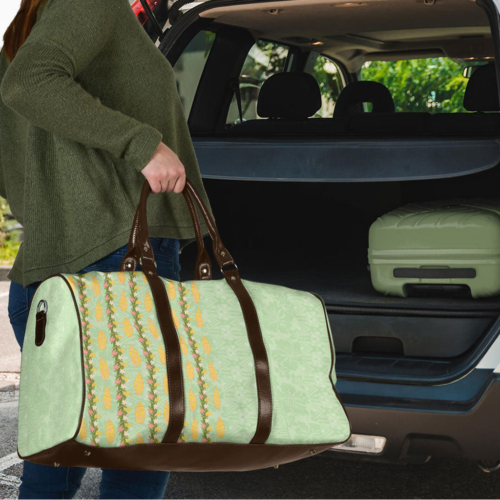 Hawaii Shell Tiare Anthurium Heliconia Lei Travel Bag With Tapa Pattern Baby Green