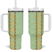 Hawaii Shell Tiare Anthurium Heliconia Lei Tumbler With Handle With Tapa Pattern Baby Green
