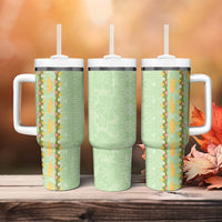 Hawaii Shell Tiare Anthurium Heliconia Lei Tumbler With Handle With Tapa Pattern Baby Green