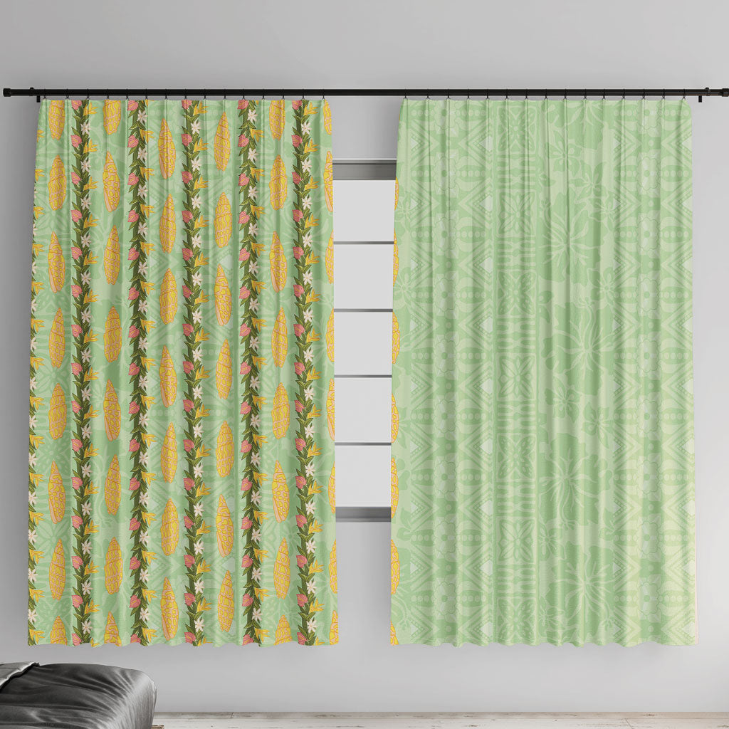 Hawaii Shell Tiare Anthurium Heliconia Lei Window Curtain With Tapa Pattern Baby Green