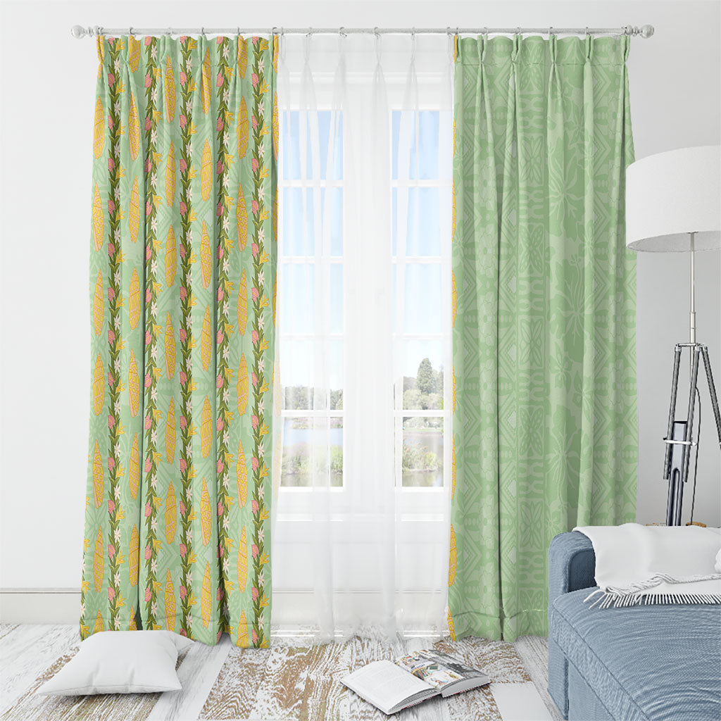 Hawaii Shell Tiare Anthurium Heliconia Lei Window Curtain With Tapa Pattern Baby Green