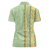 Hawaii Shell Tiare Anthurium Heliconia Lei Women Polo Shirt With Tapa Pattern Baby Green