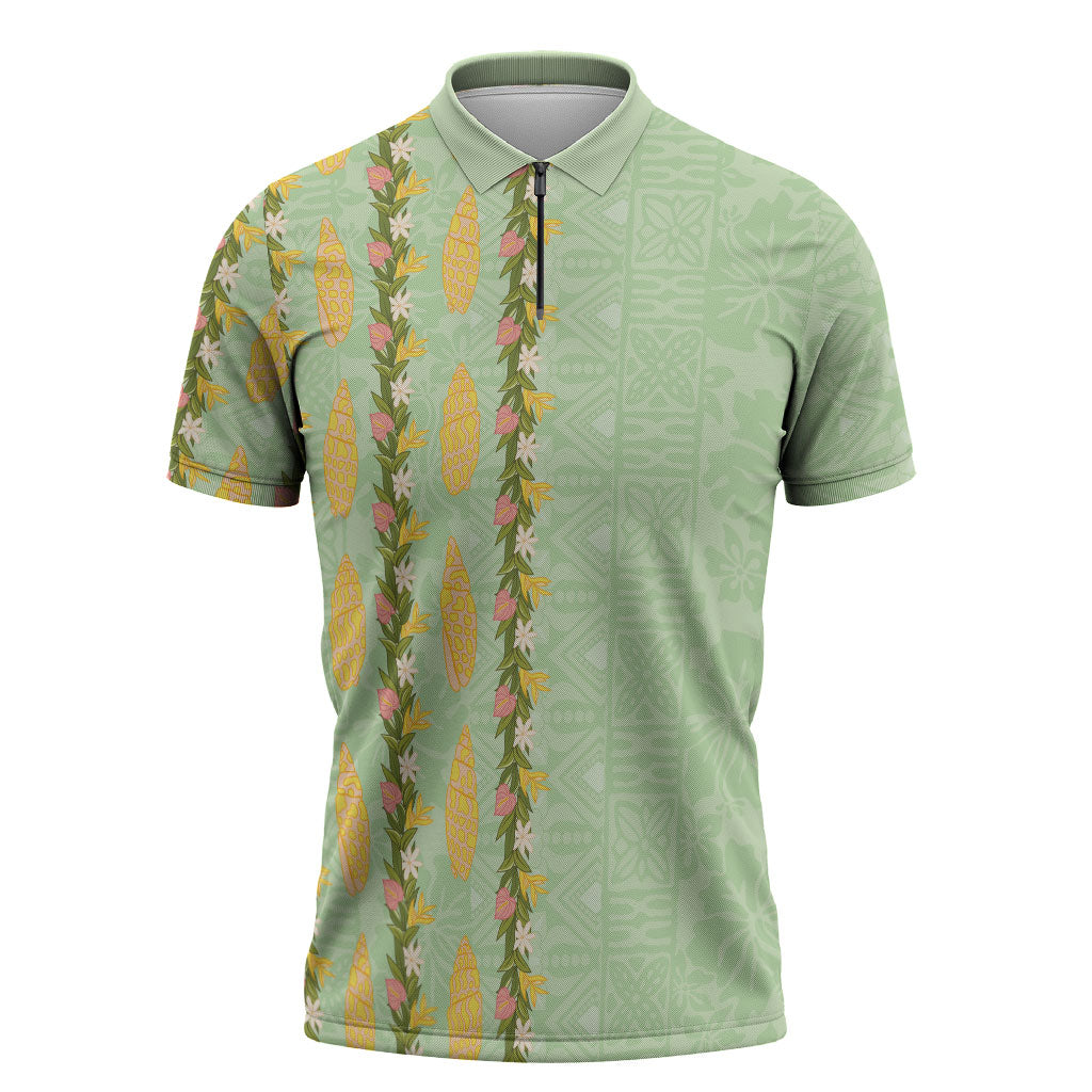 Hawaii Shell Tiare Anthurium Heliconia Lei Zipper Polo Shirt With Tapa Pattern Baby Green