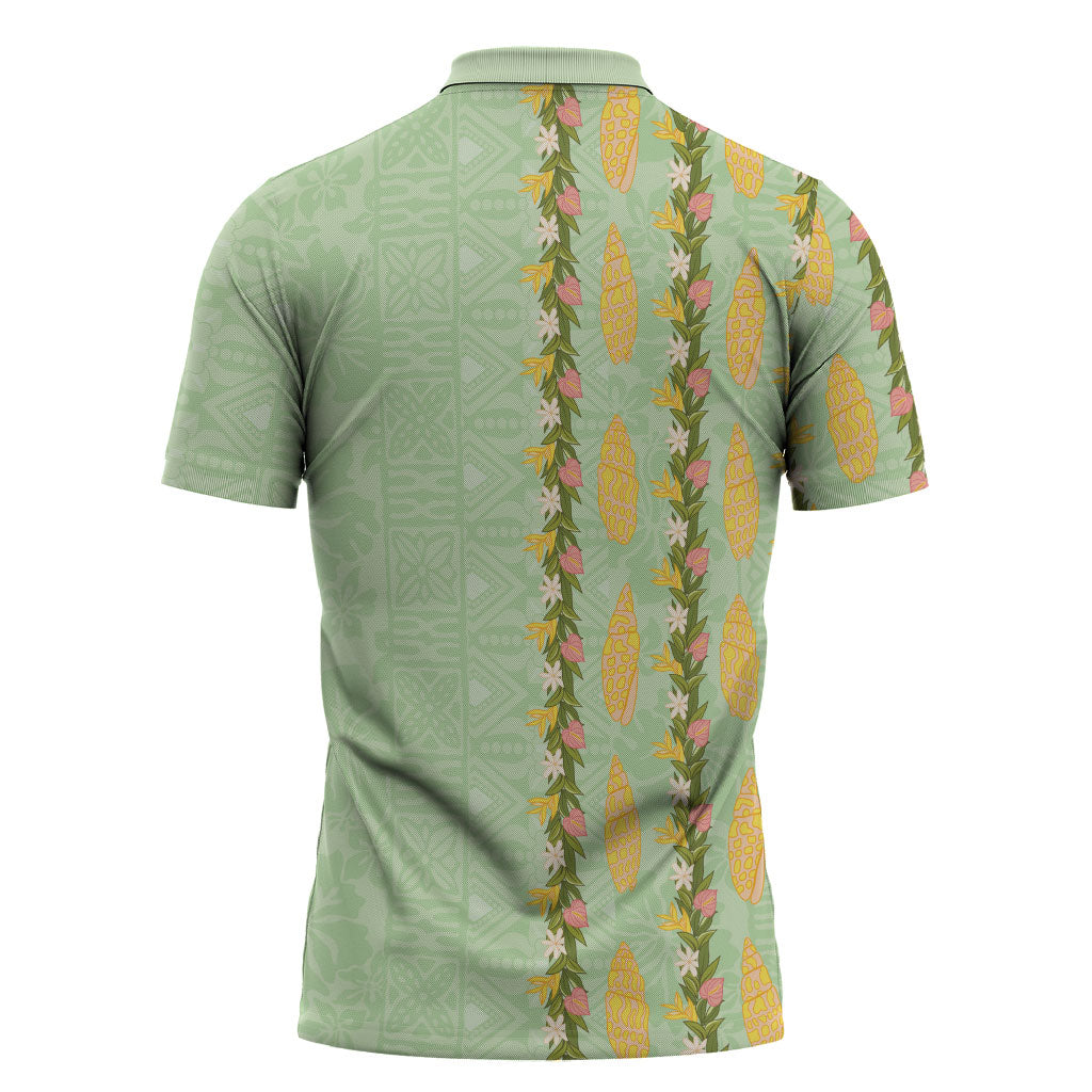 Hawaii Shell Tiare Anthurium Heliconia Lei Zipper Polo Shirt With Tapa Pattern Baby Green