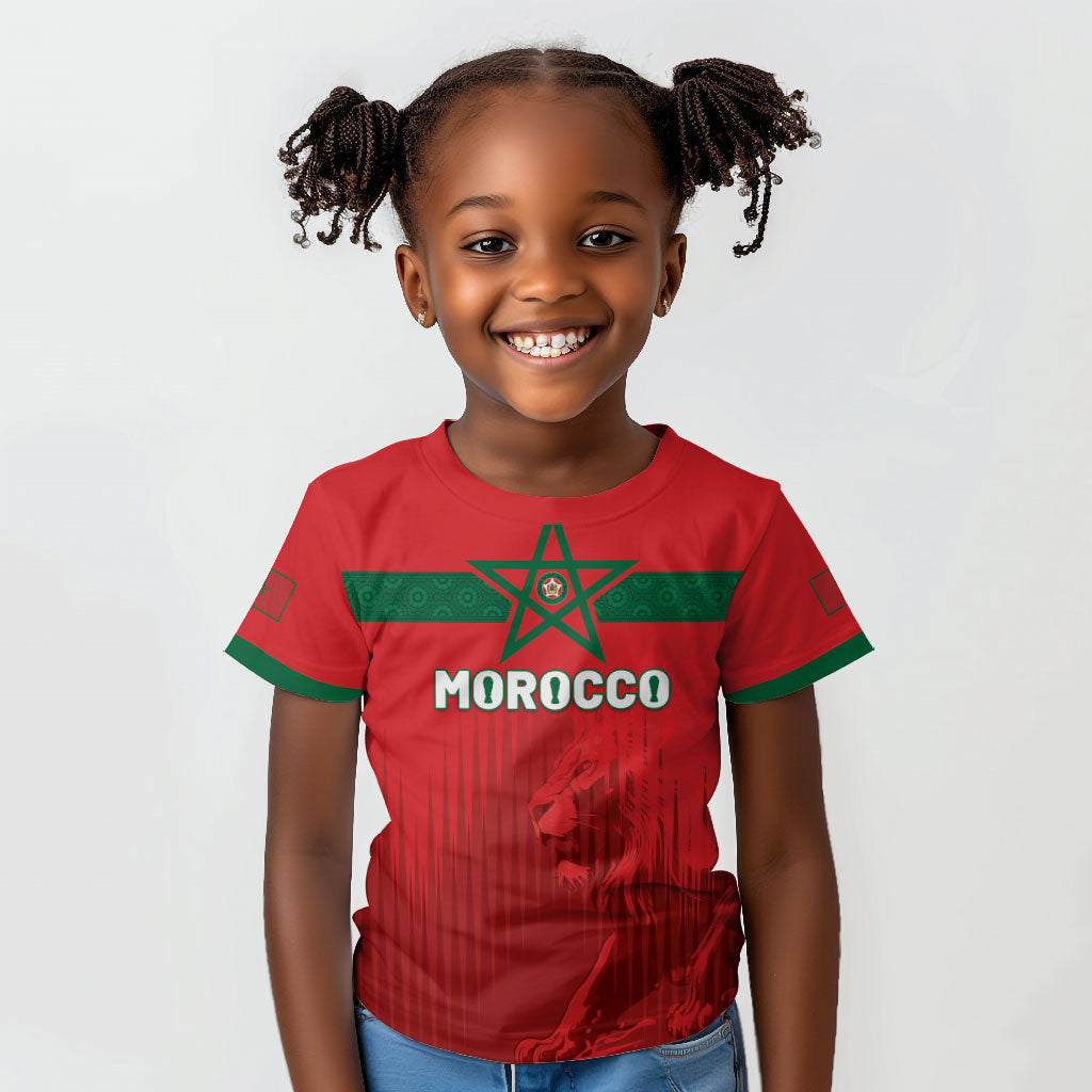 Custom Morocco Football 2026 Kid T shirt Atlas Lions Breathtaking Victory Red Version LT05 Red - Polynesian Pride