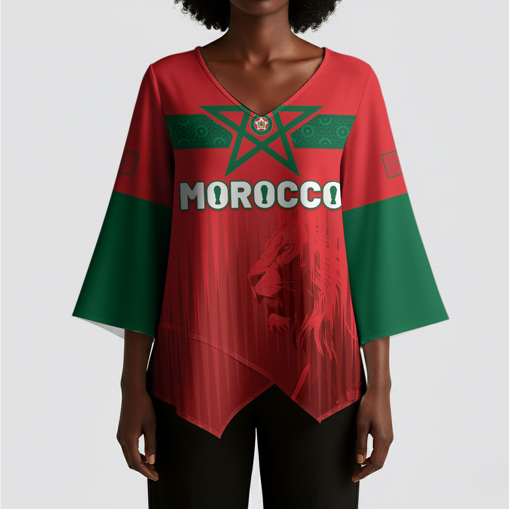 Custom Morocco Football 2026 Kimono Sleeve Blouse Atlas Lions Breathtaking Victory Red Version