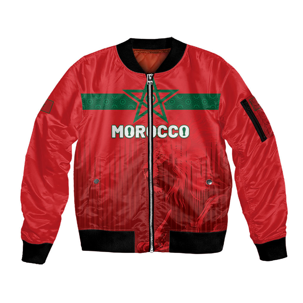 Custom Morocco Football 2026 Sleeve Zip Bomber Jacket Atlas Lions Breathtaking Victory Red Version LT05 Unisex Red - Polynesian Pride