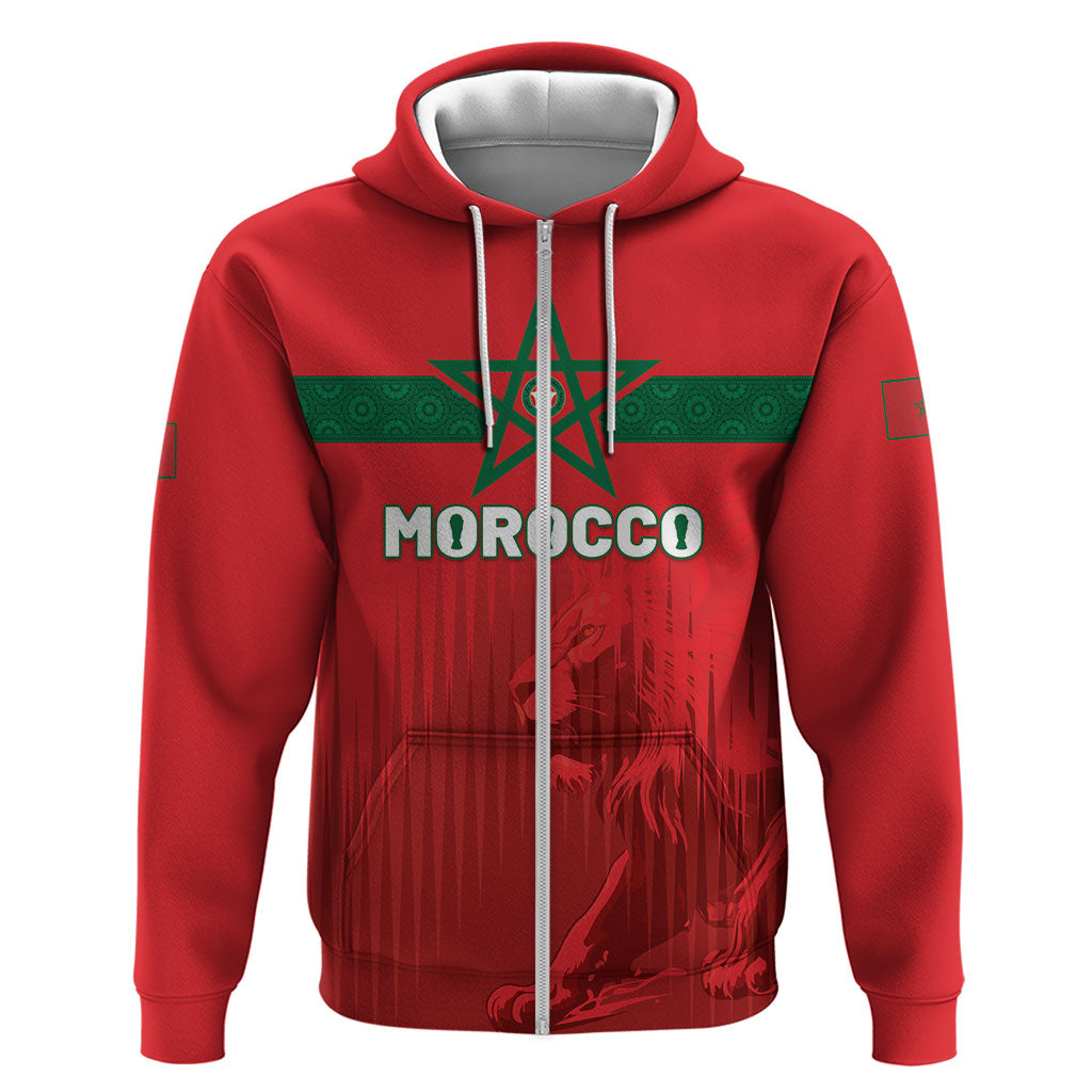 Custom Morocco Football 2026 Zip Hoodie Atlas Lions Breathtaking Victory Red Version