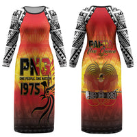 Papua New Guinea Independence Day Couples Matching Long Sleeve Bodycon Dress and Long Sleeve Button Shirt One People One Nation One PNG LT05 - Polynesian Pride