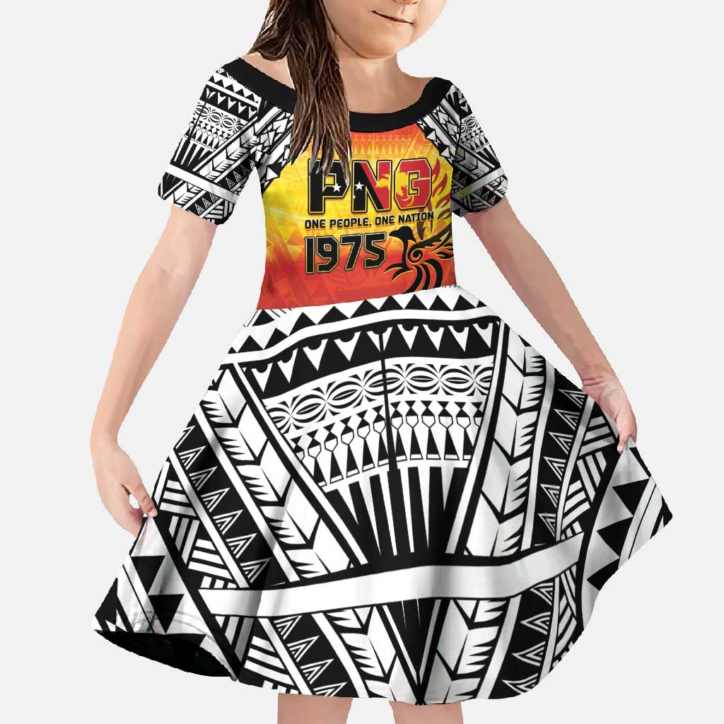 Papua New Guinea 50th Independence Day Family Matching Mermaid Dress and Hawaiian Shirt One People One Nation One PNG LT05 Daughter's Dress Yellow - Polynesian Pride