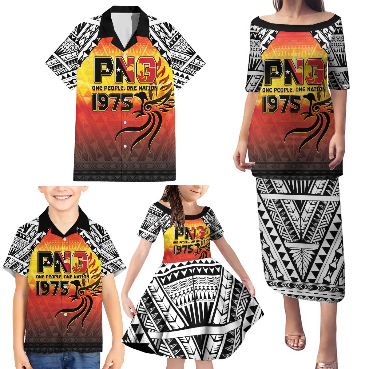 Papua New Guinea 50th Independence Day Family Matching Puletasi and Hawaiian Shirt One People One Nation One PNG LT05 - Polynesian Pride