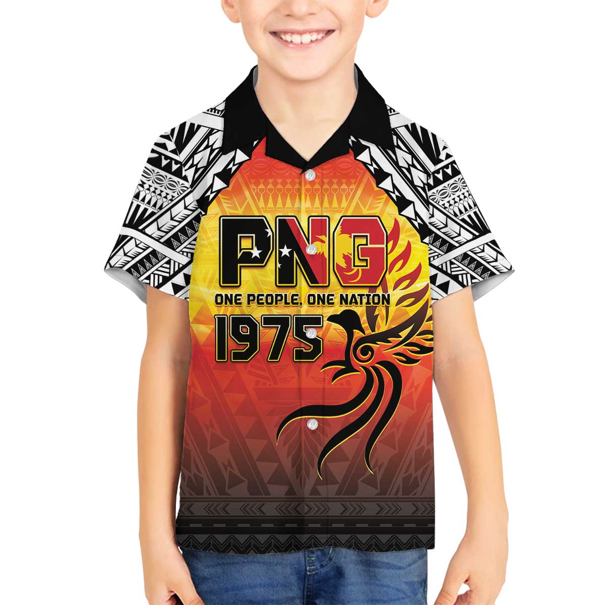 Papua New Guinea 50th Independence Day Family Matching Puletasi and Hawaiian Shirt One People One Nation One PNG LT05 Son's Shirt Yellow - Polynesian Pride