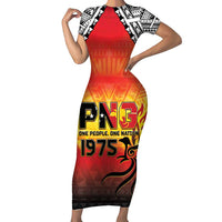 Papua New Guinea 50th Independence Day Family Matching Short Sleeve Bodycon Dress and Hawaiian Shirt One People One Nation One PNG LT05 Mom's Dress Yellow - Polynesian Pride