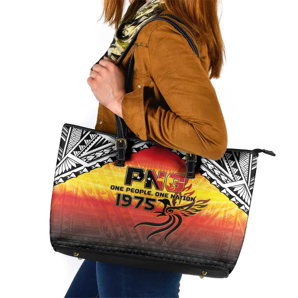 Papua New Guinea 50th Independence Day Leather Tote Bag One People One Nation One PNG LT05 Yellow - Polynesian Pride