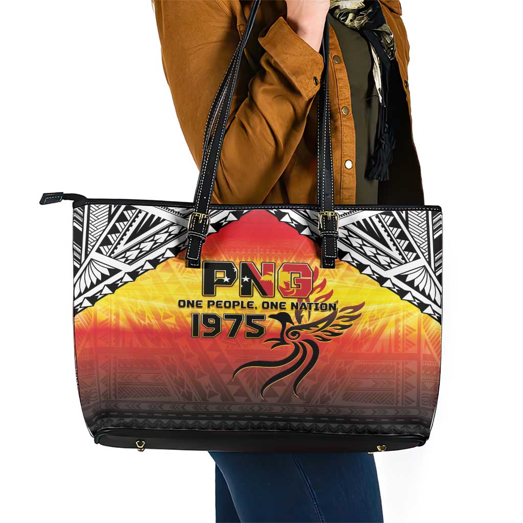 Papua New Guinea 50th Independence Day Leather Tote Bag One People One Nation One PNG LT05 - Polynesian Pride