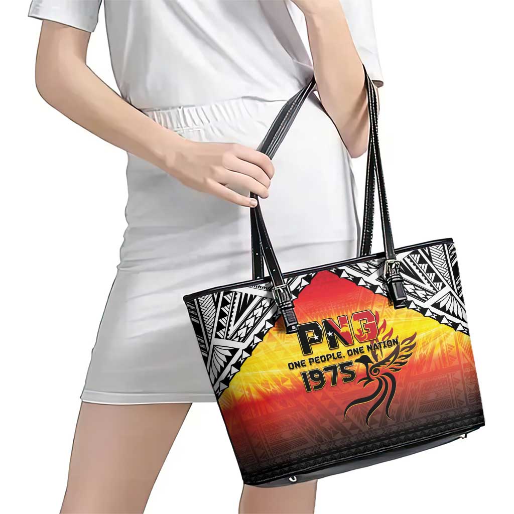 Papua New Guinea 50th Independence Day Leather Tote Bag One People One Nation One PNG LT05 - Polynesian Pride
