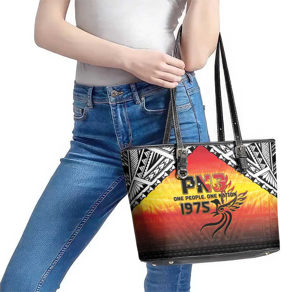Papua New Guinea 50th Independence Day Leather Tote Bag One People One Nation One PNG LT05 - Polynesian Pride