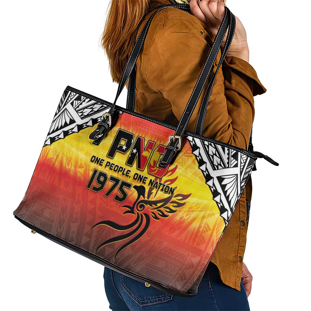 Papua New Guinea 50th Independence Day Leather Tote Bag One People One Nation One PNG LT05 - Polynesian Pride