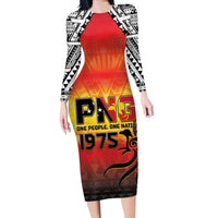 Papua New Guinea 50th Independence Day Long Sleeve Bodycon Dress One People One Nation One PNG LT05 Long Dress Yellow - Polynesian Pride