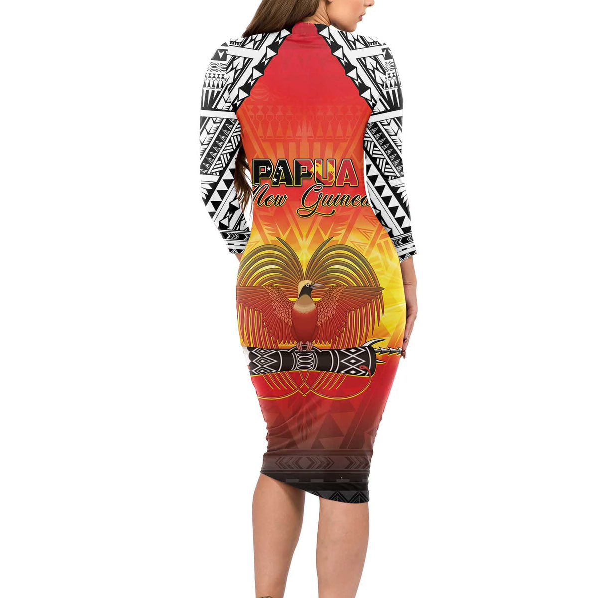 Papua New Guinea 50th Independence Day Long Sleeve Bodycon Dress One People One Nation One PNG LT05 - Polynesian Pride