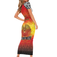 Papua New Guinea 50th Independence Day Short Sleeve Bodycon Dress One People One Nation One PNG LT05 - Polynesian Pride