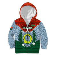 Vanuatu Penama Province Kid Hoodie Vanuatuan Coat Of Arms Polynesian Pattern LT05 Zip Hoodie Green - Polynesian Pride