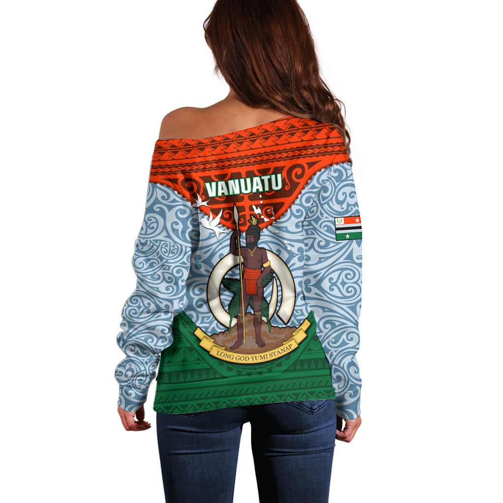 Vanuatu Penama Province Off Shoulder Sweater Vanuatuan Coat Of Arms Polynesian Pattern LT05 - Polynesian Pride