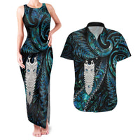 New Zealand Aotearoa Couples Matching Tank Maxi Dress and Hawaiian Shirt Maori Tane Te Waiora Paua Shell Glitter Turquoise LT05 Turquoise - Polynesian Pride