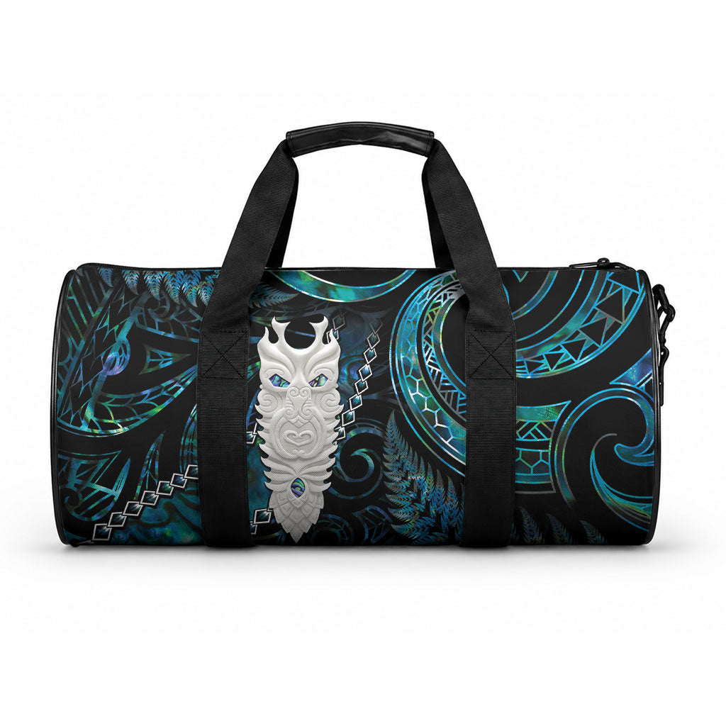 New Zealand Aotearoa Duffle Bag Maori Tane Te Waiora Paua Shell Glitter Turquoise