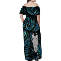 New Zealand Aotearoa Family Matching Off Shoulder Maxi Dress and Hawaiian Shirt Maori Tane Te Waiora Paua Shell Glitter Turquoise LT05 - Polynesian Pride