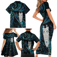 New Zealand Aotearoa Family Matching Short Sleeve Bodycon Dress and Hawaiian Shirt Maori Tane Te Waiora Paua Shell Glitter Turquoise LT05 - Polynesian Pride