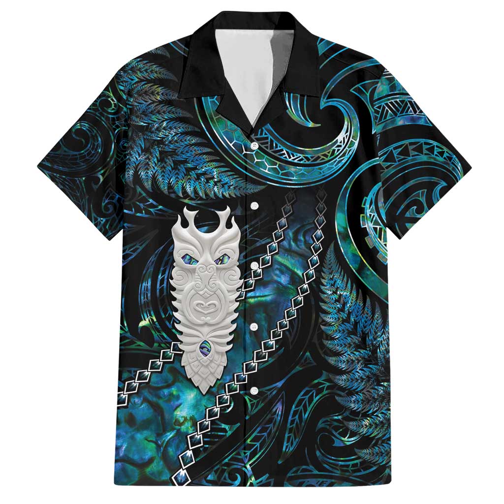 New Zealand Aotearoa Family Matching Short Sleeve Bodycon Dress and Hawaiian Shirt Maori Tane Te Waiora Paua Shell Glitter Turquoise LT05 Dad's Shirt - Short Sleeve Turquoise - Polynesian Pride